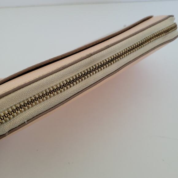 Coach Long Stripe Accordion Zip Around Light Pink White Crossgrain Leather Fair - Picture 3 of 12